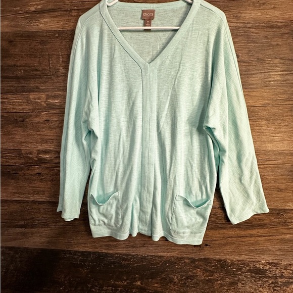 Chico's Blue Blouse Relaxed Fit V-Neck - Picture 1 of 8